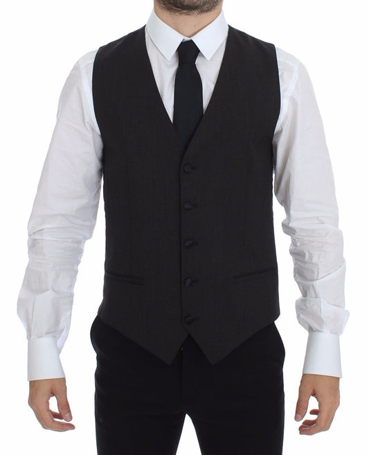 Dolce & Gabbana Elegant Gray Wool Stretch Dress Vest